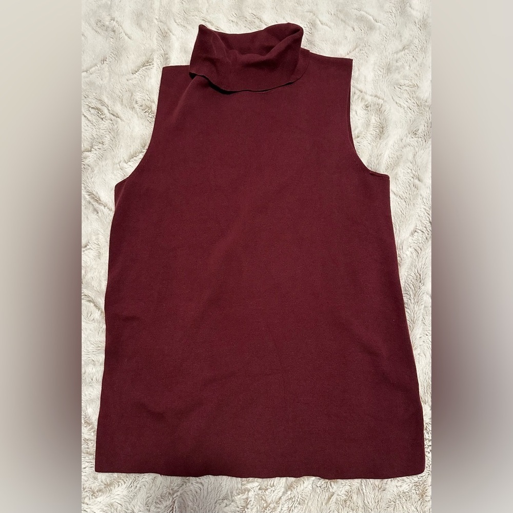 Talbots Petites Burgundy Sleeveless Turtleneck Knit Top - Picture 5 of 11